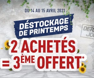 Bon plan Déstockage de printemps : 2 achetés = 3ème offert