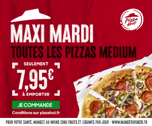 Maxi Mardi : toutes les pizzas Medium, quelque soit la recette sont à seulement 7.95€