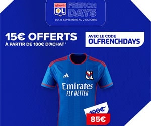 Code promo FRENCH DAYS Remise immédiate de 15€ à partir de 100 d'achat