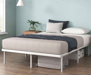 Deal Zinus Noah Lit 2 personnes, Lit 140x190 cm, Cadre de lit en métal - Lit pliable avec des lattes, Hauteur 35 cm, Blanc à 49,99€ au lieu de 69,99€